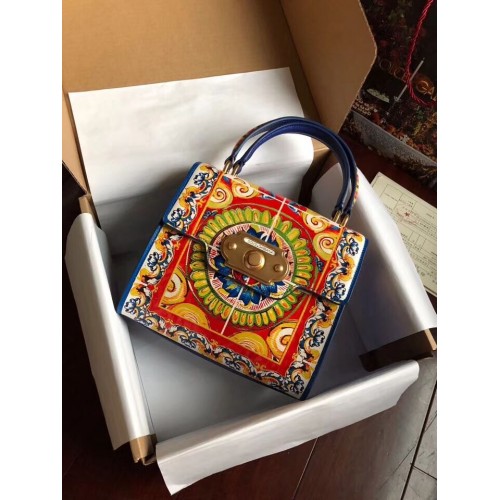 Dolce Gabbana SICILY Chrysanthemum Calfskin Tote Bags 5588-2 blue