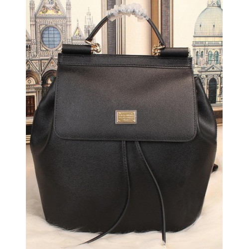 Dolce Gabbana SICILY Litchi Leather Backpack BB50168 Black