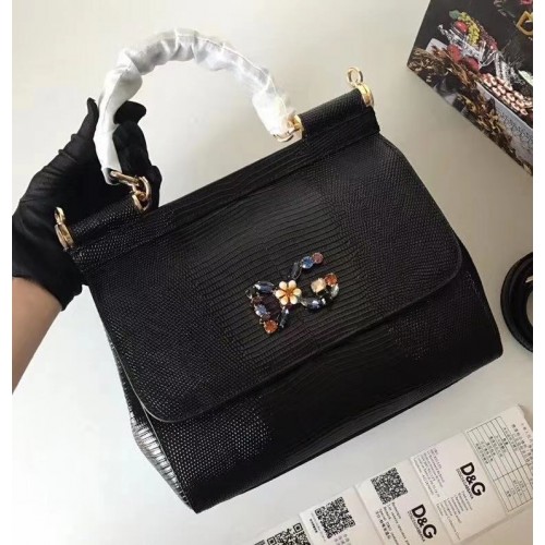 Dolce Gabbana SICILY Torba typu tote z wzorem jaszczurki BB4137 czarna