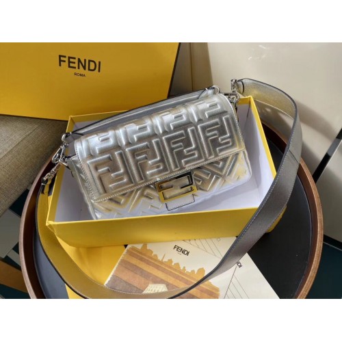 Duża torba na ramię FENDI BAGUETTE 8BR771A Srebrna