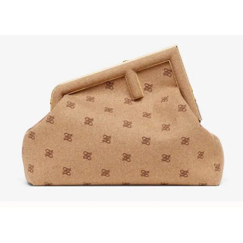 Torba flanelowa FENDI FIRST MEDIUM z haftem 8BP127A Beżowa