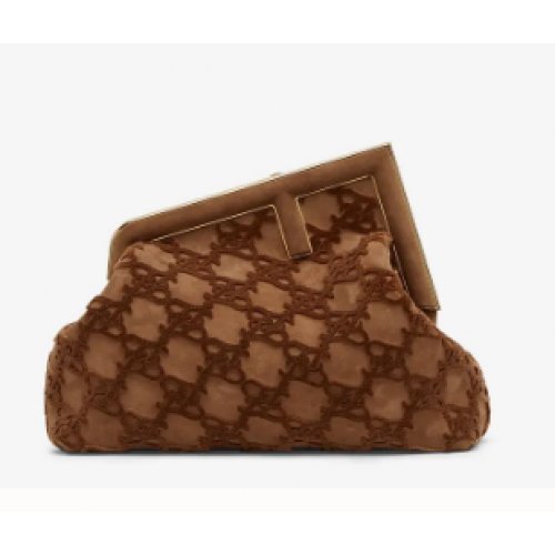Torebka FENDI FIRST MEDIUM ze zamszu 8BP127A Brązowa