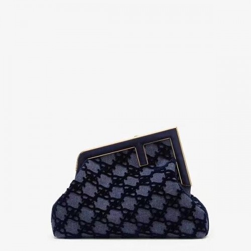 Torebka FENDI FIRST MEDIUM zamszowa 8BP127A ciemnoniebieska
