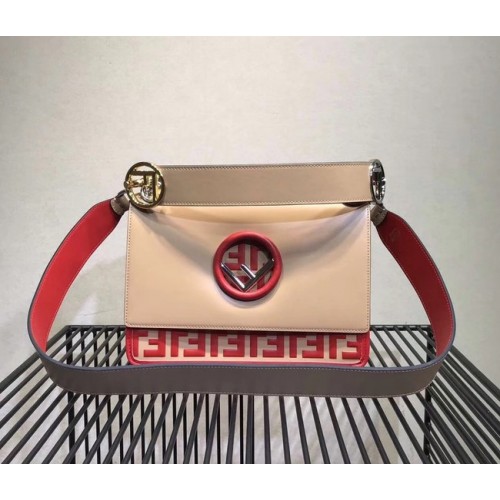 FENDI Kan I Leather Shoulder Bag 8BT284 Apricot&red