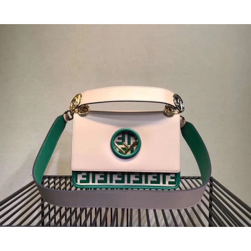 FENDI Kan I Leather Shoulder Bag 8BT284 white&green