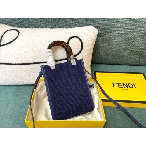 FENDI MINI SUNSHINE SHOPPER FF materiałowa mini torebka 8BS051AG ciemnoniebieska