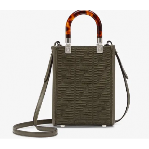 FENDI MINI SUNSHINE SHOPPER FF materiałowa mini-torebka 8BS051AG zielona