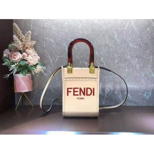 FENDI MINI SUNSHINE SHOPPER skórzana mini torebka 8BS051ABV Beż