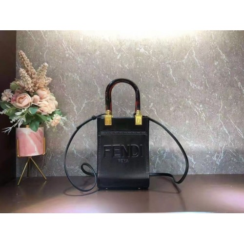 FENDI MINI SUNSHINE SHOPPER skórzana mini torebka 8BS051ABV czarna