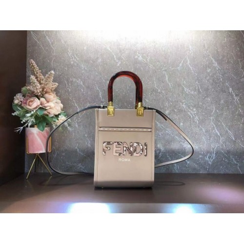 FENDI MINI SUNSHINE SHOPPER skórzana mini torebka 8BS051ABV szara