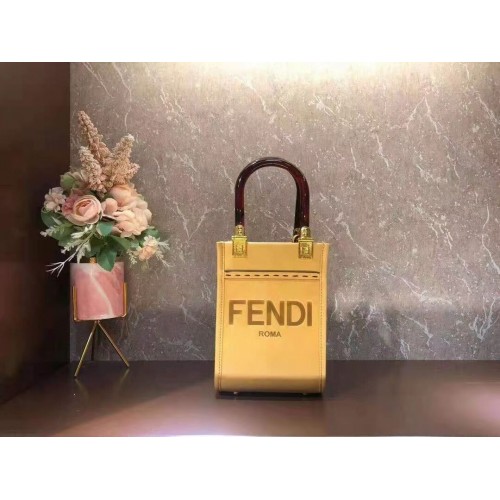 FENDI MINI SUNSHINE SHOPPER skórzana mini torebka 8BS051ABV żółta