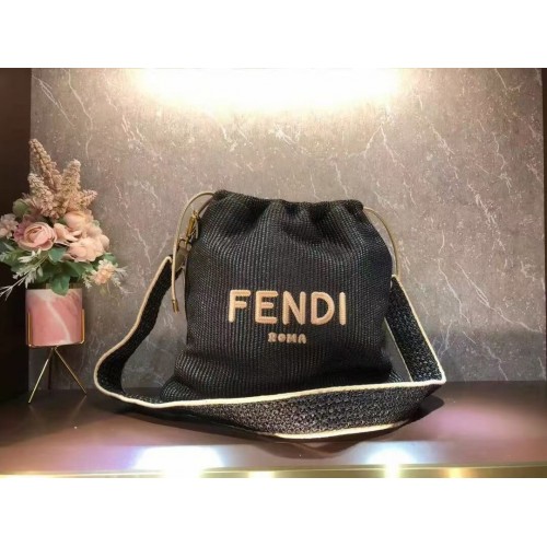 FENDI PACK MAŁA TOREBKA Słomka pleciona Duża torba F1529 czarna