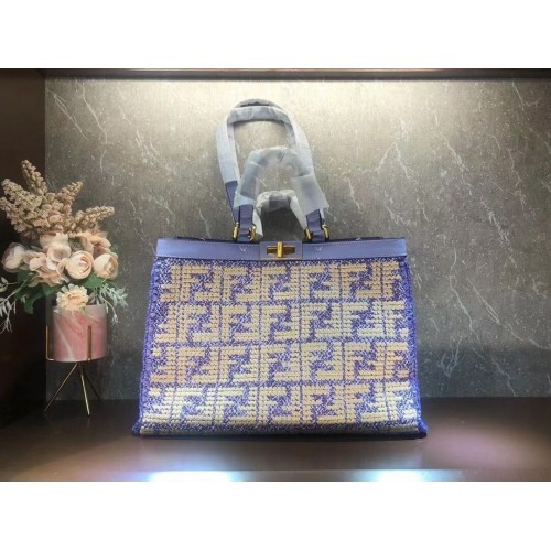 FENDI LITTLEBOOK X-TOTE FF Raffia Bag 8BH374A Lavender