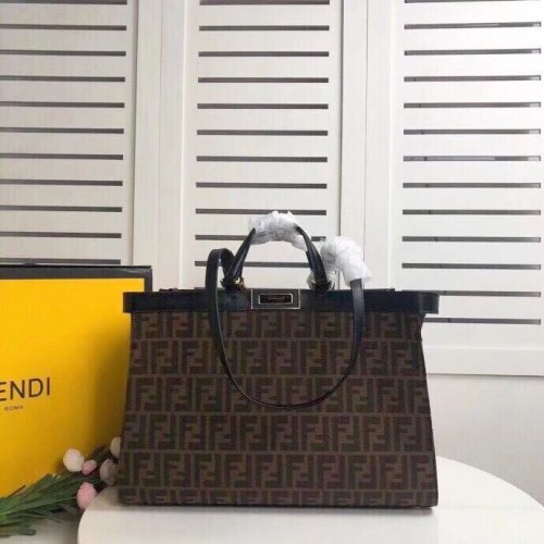 Fendi PEKABOO X-TOTE torba płócienna 8BH374A brązowo-czarna