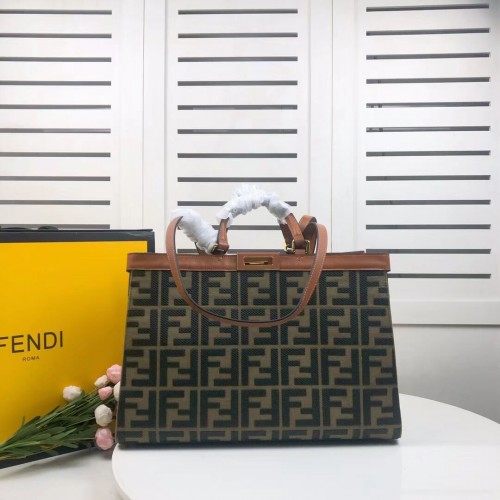 Torba płócienna FENDI PEEKABOO X-TOTE 8BH374A brązowo-zielona