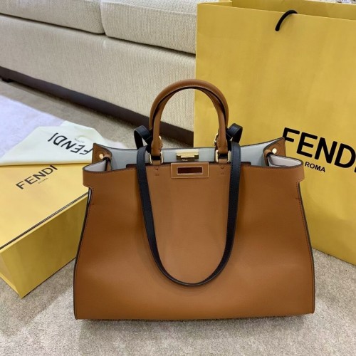 FENDI PEEKABOO X-TOTE skórzana torba F1527 brązowa