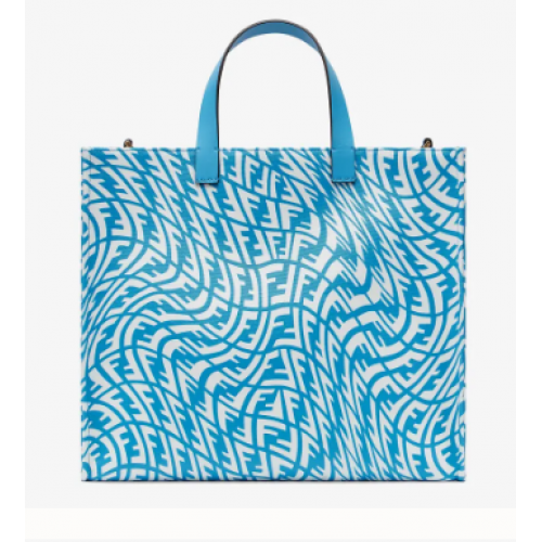 FENDI SHOPPER Niebieska torba płócienna z glazurą 8BH357AFL