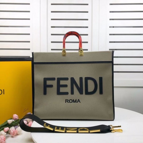 FENDI SUNSHINE LARGE Zielona flanelowa torba na zakupy 8BH372