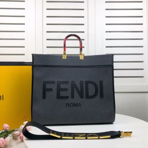 FENDI SUNSHINE LARGE Szara flanelowa torba na zakupy 8BH372