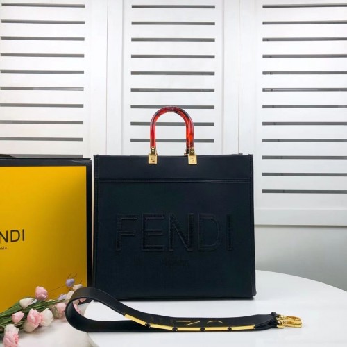 FENDI SUNSHINE LARGE flanelowa torba typu shopper 8BH371 czarna