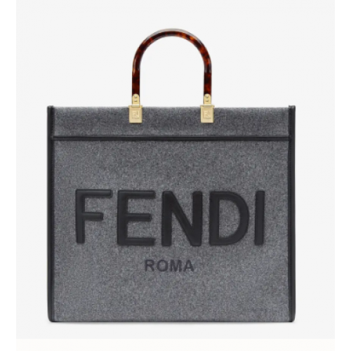 FENDI SUNSHINE LARGE flanelowa torba typu shopper 8BH371 szara
