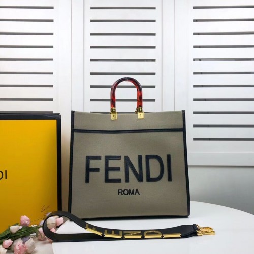 FENDI SUNSHINE LARGE flanelowa torba na zakupy 8BH371 zielona