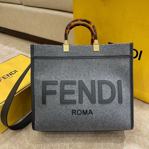 Torba typu shopper FENDI SUNSHINE LARGE flanelowa 8BH375 Szara