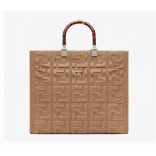 FENDI SUNSHINE MEDIUM FF torba na zakupy z materiału 8BH386A Beżowa