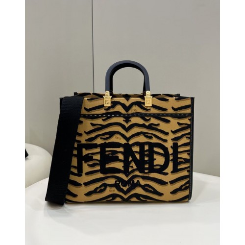FENDI SUNSHINE MEDIUM FF torba na zakupy z materiału 8BM127 brązowa
