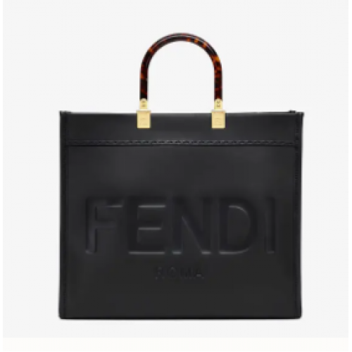 FENDI SUNSHINE MEDIUM czarna skórzana torba typu shopper 8BH386A