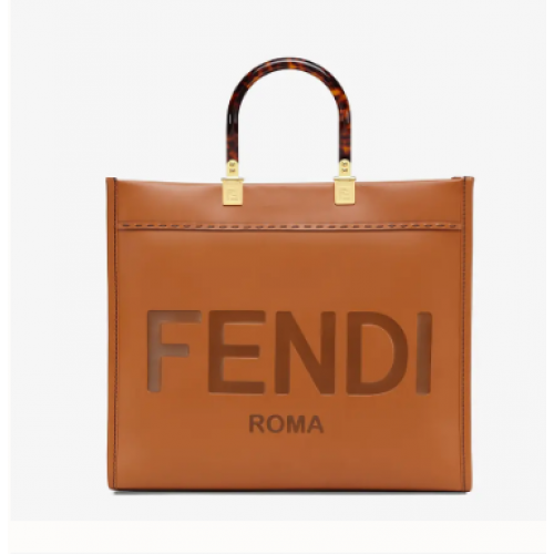 FENDI SUNSHINE MEDIUM brązowa skórzana torba typu shopper 8BH386A