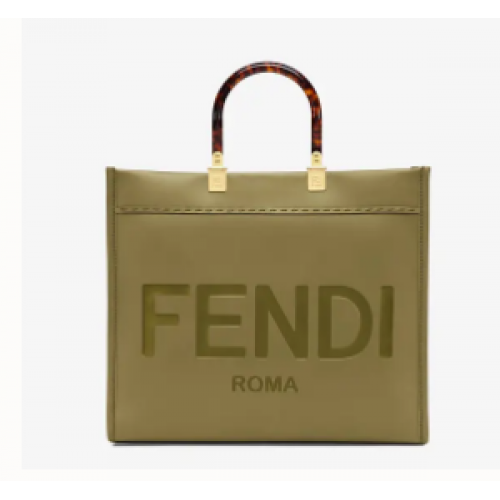 FENDI SUNSHINE MEDIUM zielona skórzana torba shopper 8BH386A