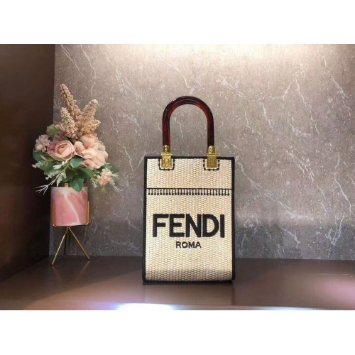 FENDI SUNSHINE SHOPPER Torebka słomkowa pleciona średniej wielkości F1620 beżowa