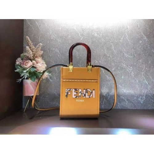FENDI SUNSHINE SHOPPER skórzana mini torebka F1620 pomarańczowa