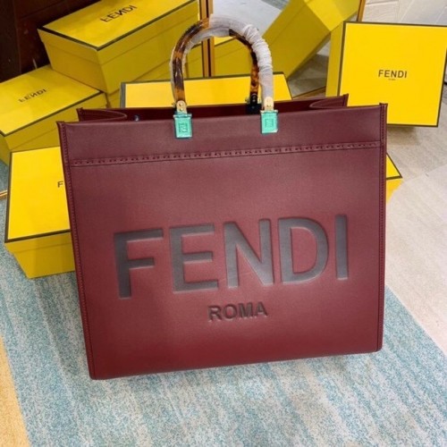 FENDI SUNSHINE duża bordowa skórzana torba shopper 8BH387A