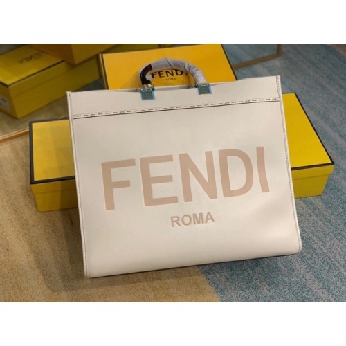 FENDI SUNSHINE duża beżowa skórzana torba shopper 8BH387A