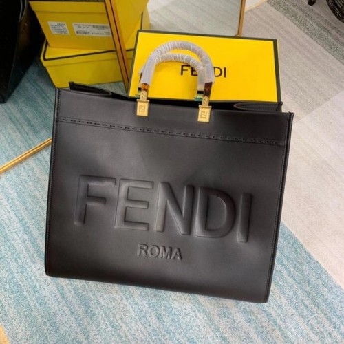 FENDI SUNSHINE duża czarna skórzana torba shopper 8BH387A