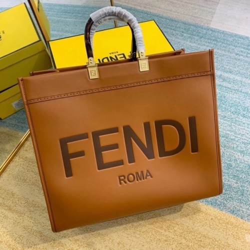 FENDI SUNSHINE duża brązowa skórzana torba typu shopper 8BH387A