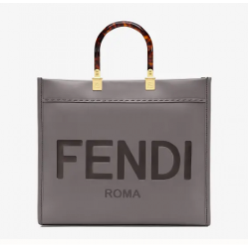 FENDI SUNSHINE duża szara skórzana torba shopper 8BH387A