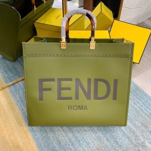 FENDI SUNSHINE duża zielona skórzana torba shopper 8BH387A