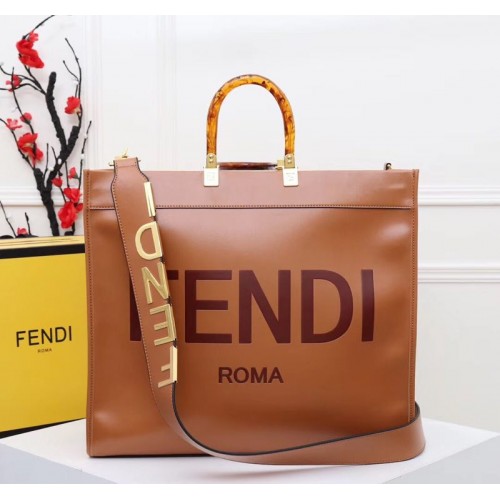 Torba FENDI Shopper ze skóry F6398 Brązowa