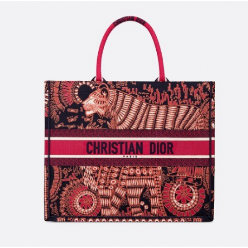 TORBA DIOR BOOK TOTE FUCHSIA Z HAFTEM ZWIERZĘTA DIOR M929