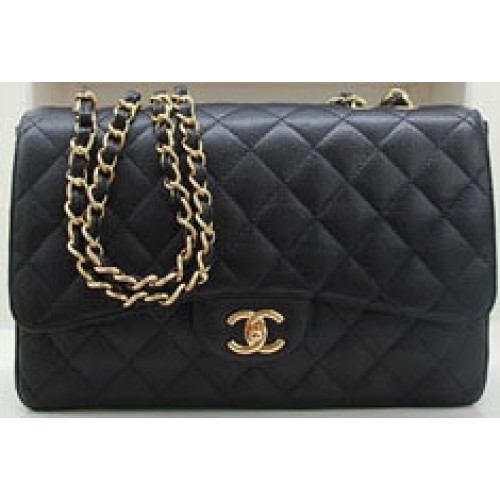 Modna torebka Chanel Original Caviar Leather Classic Flap Bag A28600 w kolorze czarno-złotym