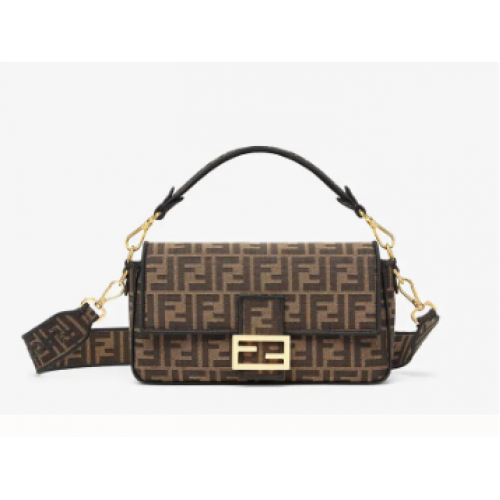 Fendi BAGUETTE Brązowa torba materiałowa 8BR600A6