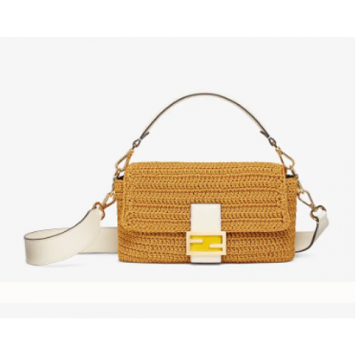 Fendi BAGUETTE żółta bawełniana torba szydełkowa 8BR600