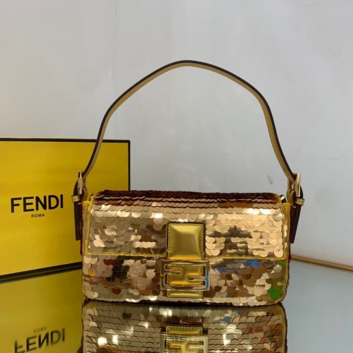 Torebka Fendi FF Baguette Gold z metalowymi cekinami i haftem 2017 Gold
