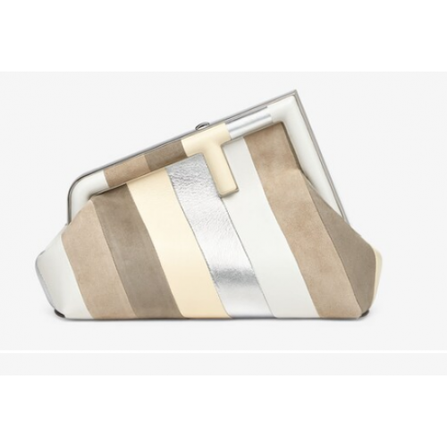 Torebka Fendi First Small Leather ze srebrnymi i jasnobrązowymi wstawkami 8BP129A