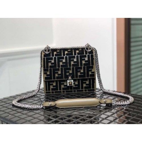 Fendi KAN I SMALL Wielokolorowa materiałowa mini-torebka 8BT0381 black&Khaki