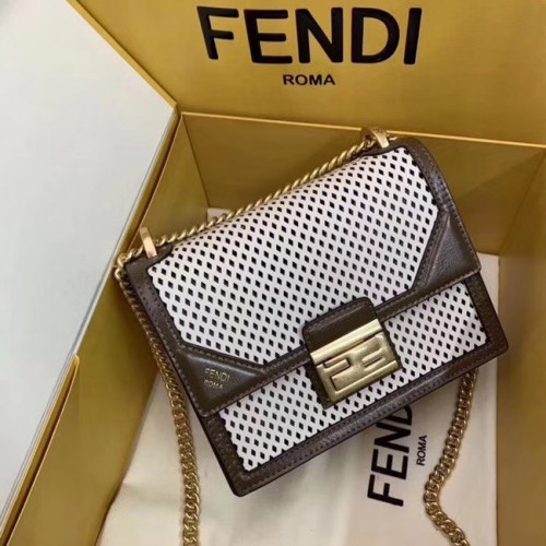 Fendi KAN U SMALL skórzana mini-torebka 8BT312 Khaki&white
