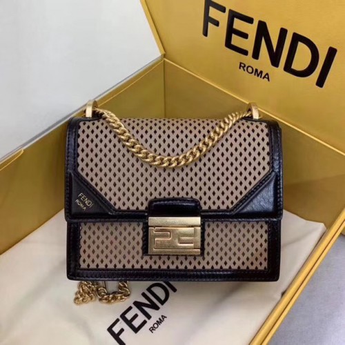 Fendi KAN U SMALL skórzana mini-torebka 8BT312 black&apricot